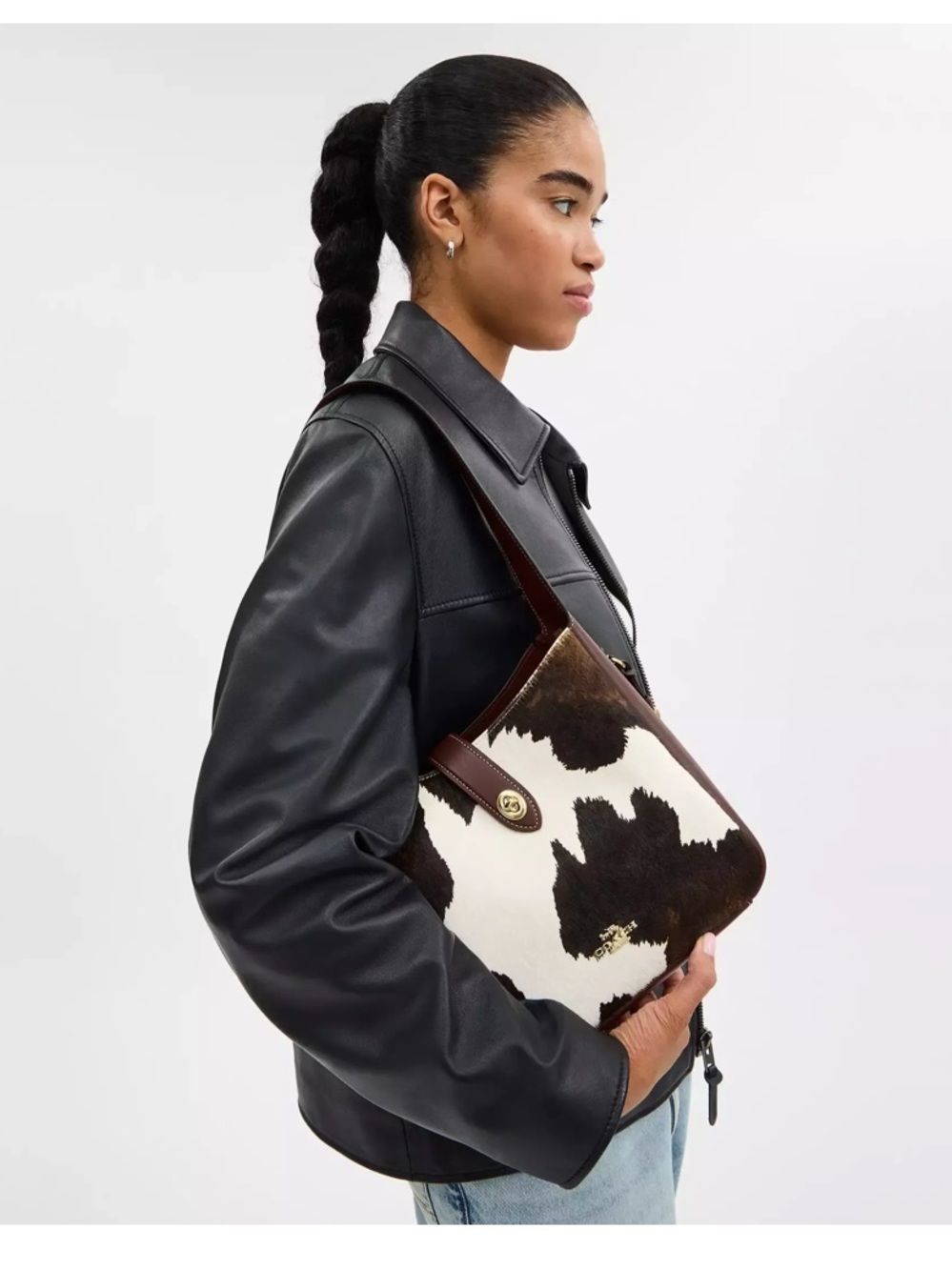 COACH HADLEY CONVERTIBLE
CROSSBODY BAG WITH COW
PRINT AND TASSEL - Picture 2 of 8